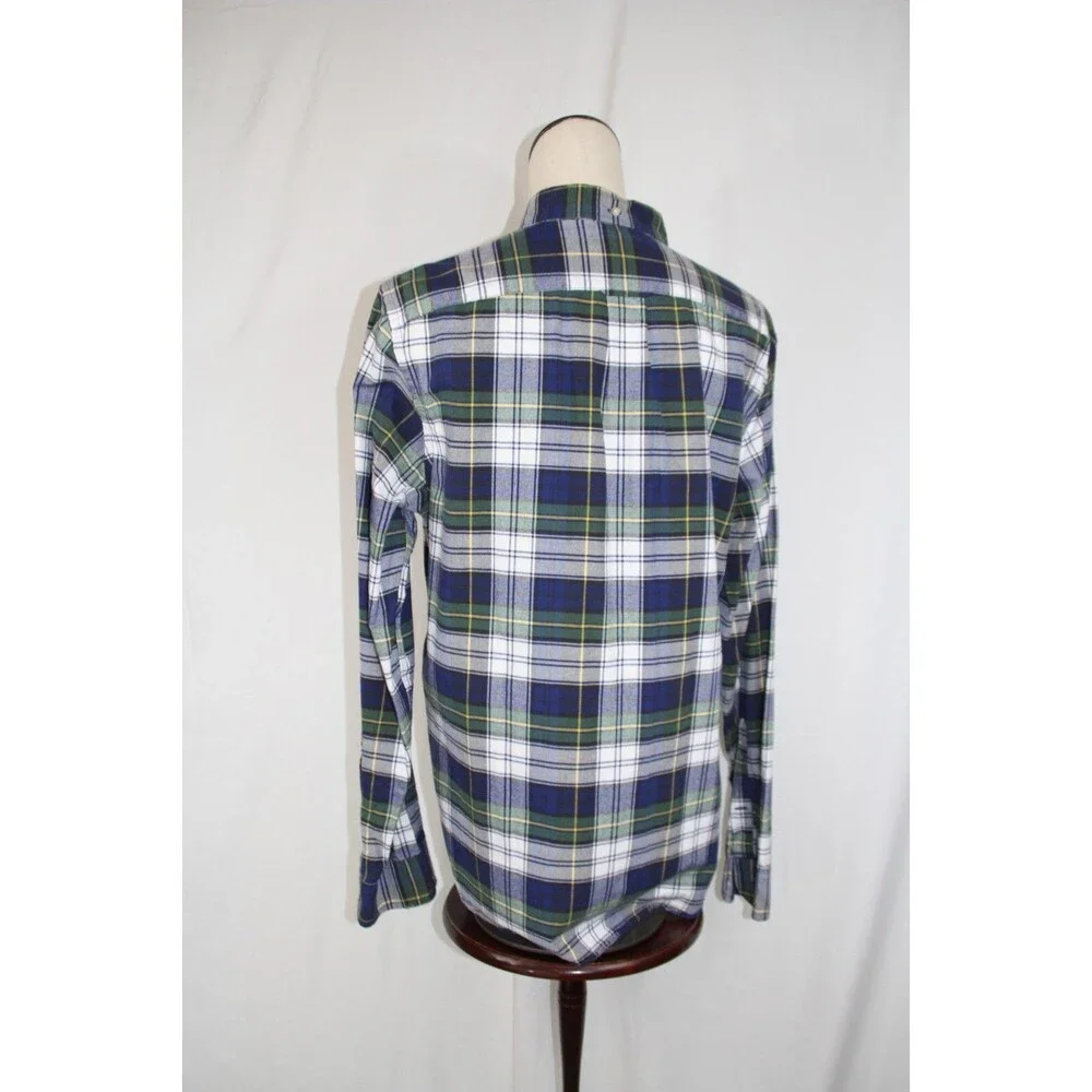 J.CREW MEN'S OXFORD SPORT SHIRT BLUE GREEN WHITE YELLOW CHECK PLAID COTTON SZ M